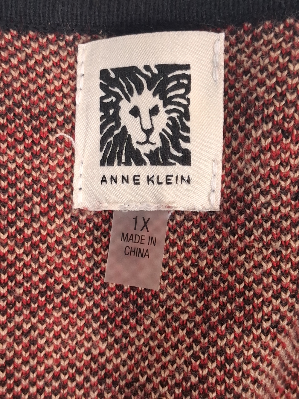 Anne Klein 1X Houndstooth Open Front Cardigan Sweater Red Black Tan Classic - Picture 4 of 11